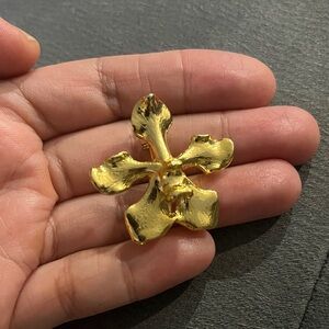 24K Gold Dipped Orchid Flower Pendant Pin Floral Brooch Jewelry Tropical Plated